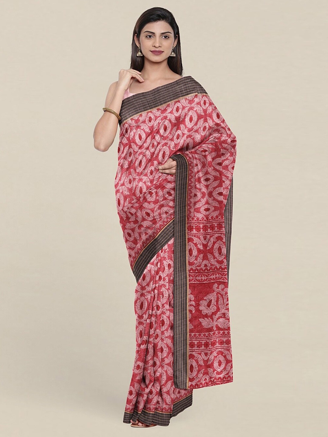 

Pothys Pink & Black Floral Saree