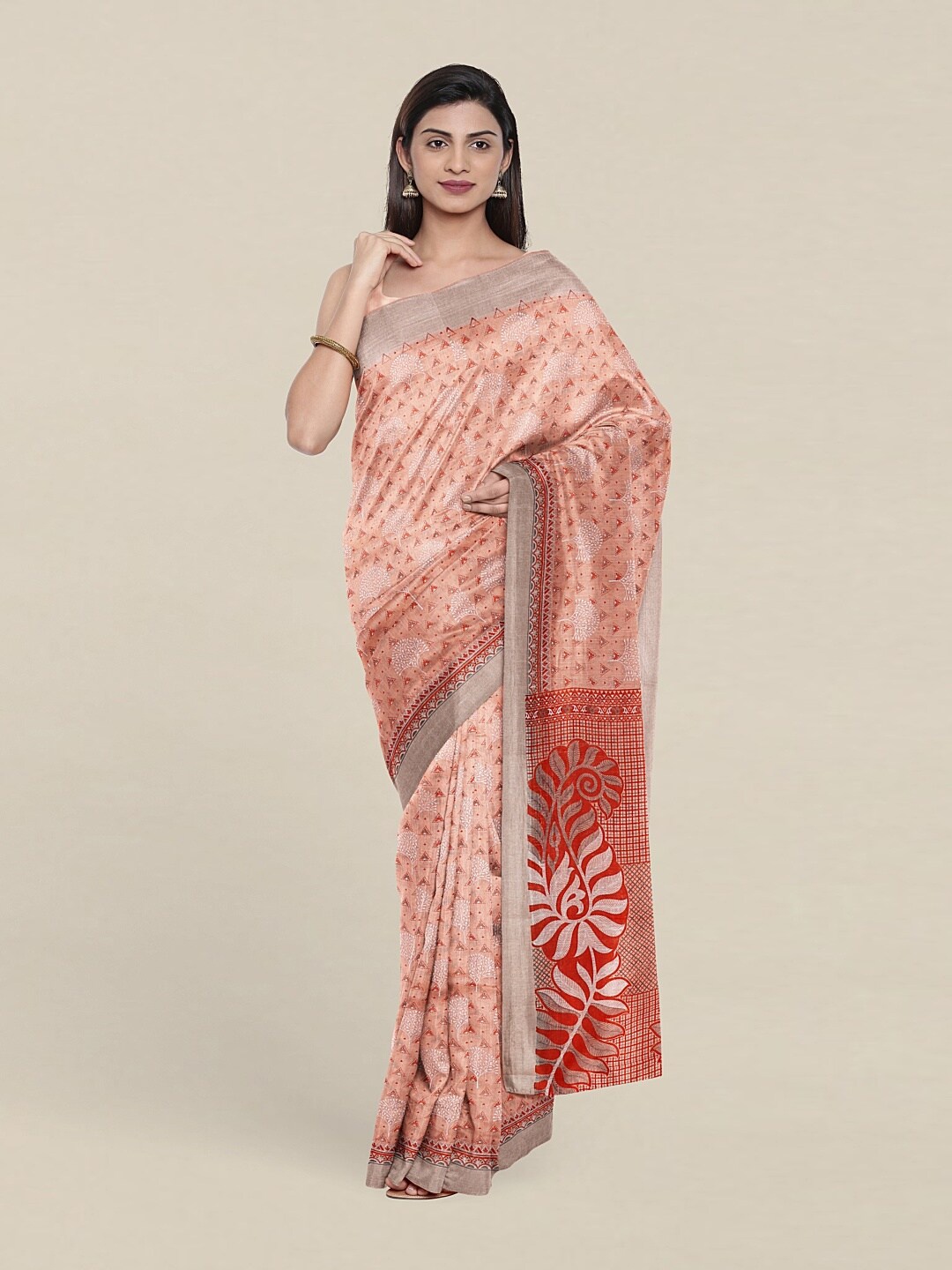 

Pothys Pink & White Floral Zari Saree