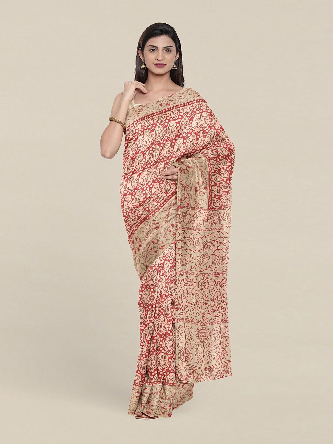 

Pothys Pink & Cream-Coloured Paisley Pure Cotton Saree