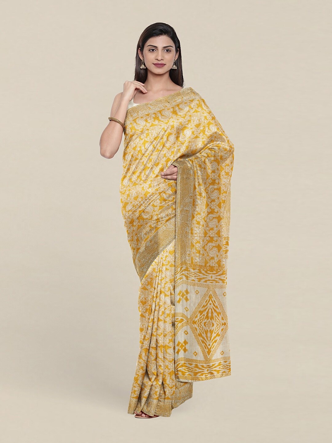 

Pothys Yellow & White Ethnic Motifs Pure Cotton Saree