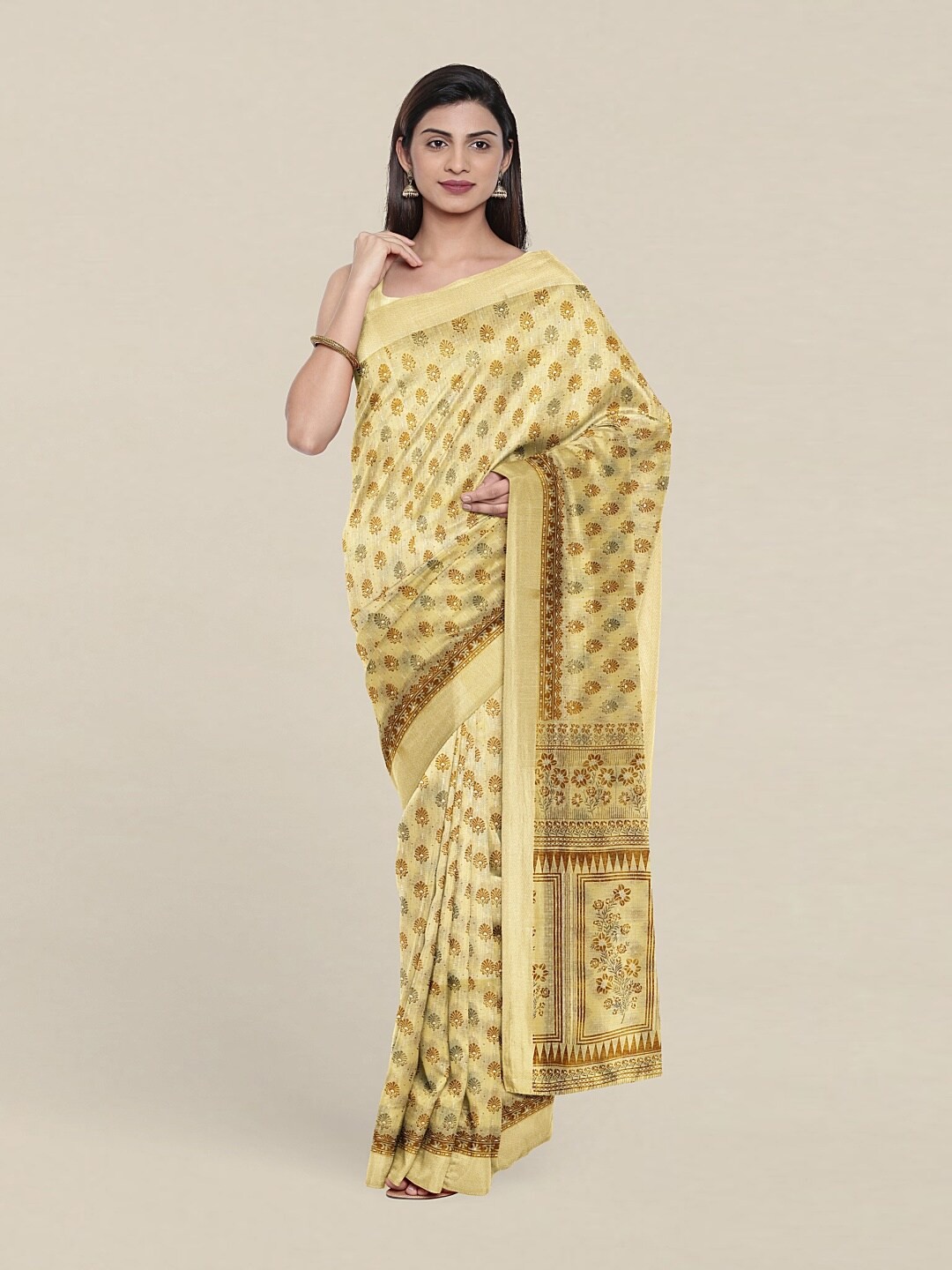 

Pothys Yellow & Brown Floral Saree