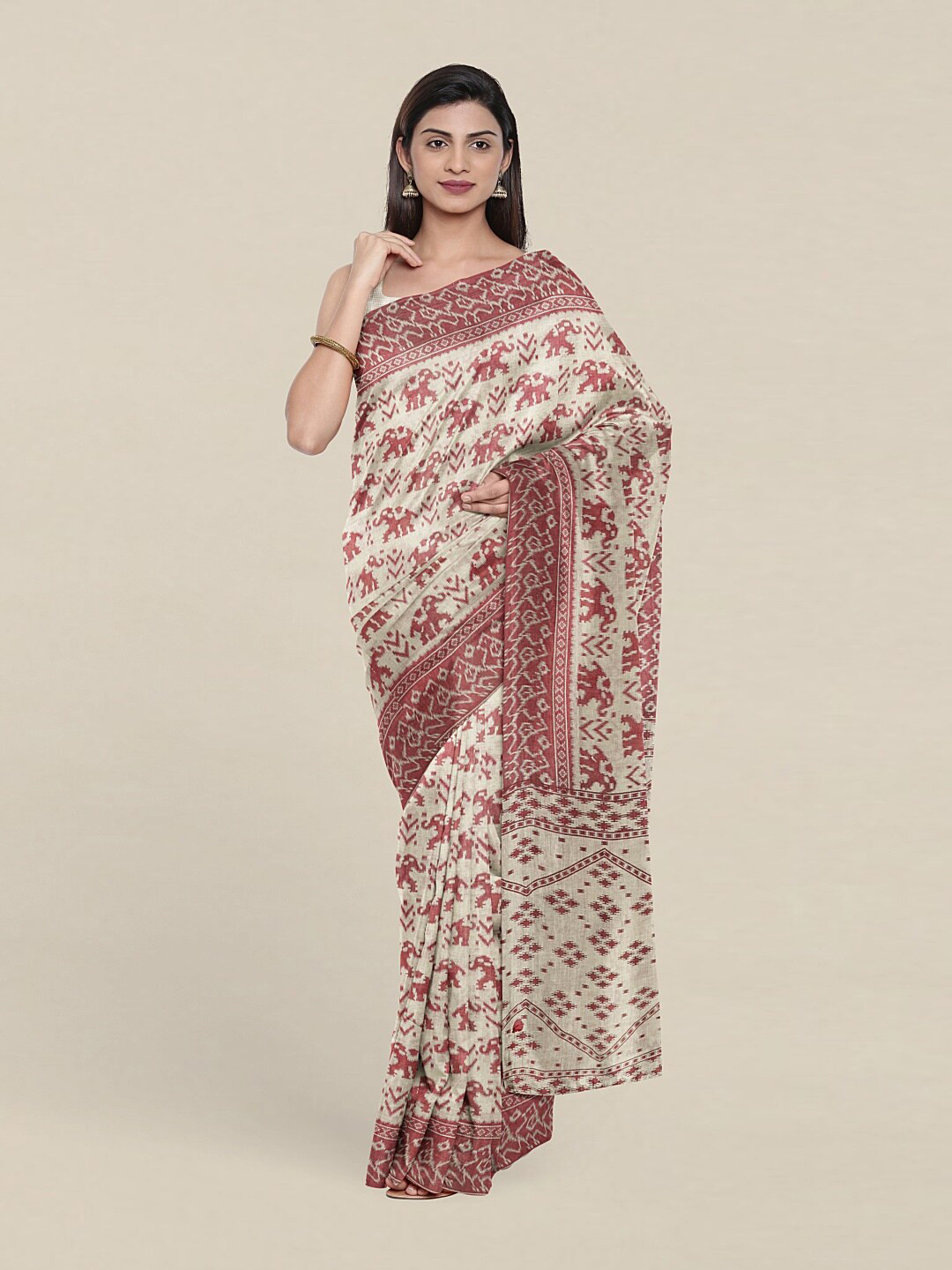

Pothys Cream-Coloured & Mauve Ethnic Motifs Pure Cotton Saree