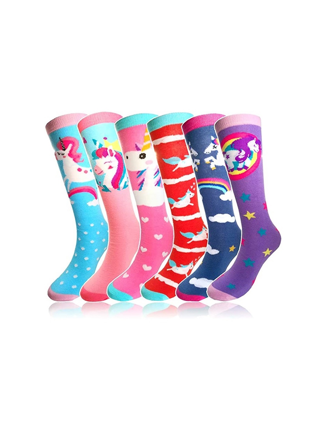 

EL REGALO Girls Pack Of 6 Patterned Knee-Length Socks, Pink