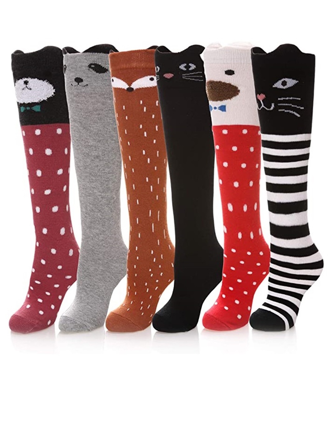 

EL REGALO Pack Of 6 Patterned Knee-Length Socks, Red