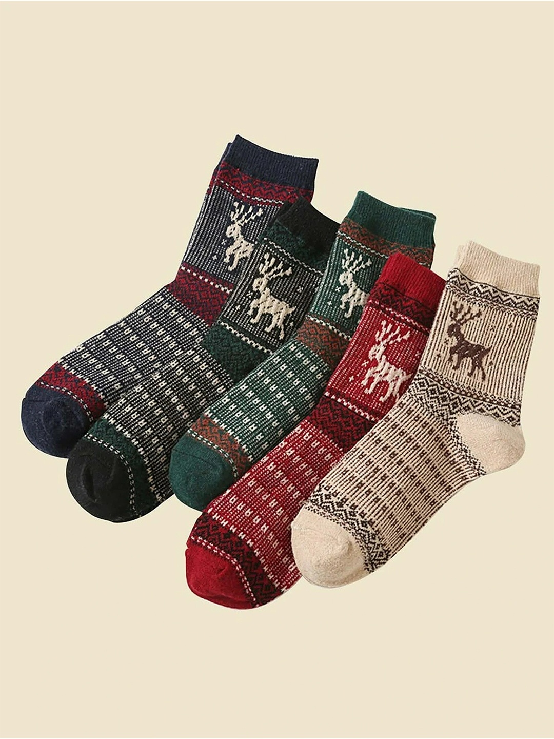 

EL REGALO Pack Of 5 Grey & Red Cotton Above-Ankle Length Socks