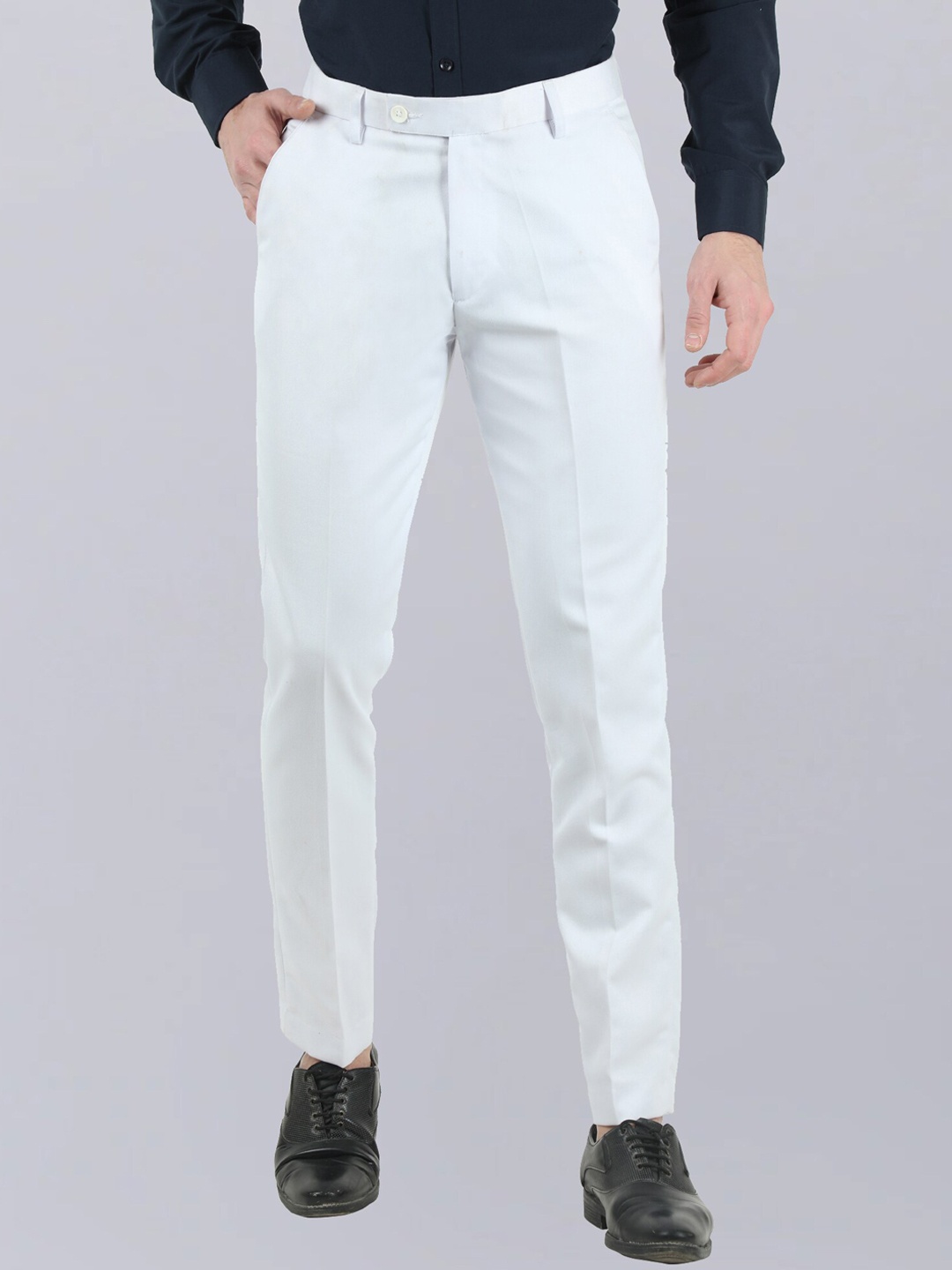 

VEI SASTRE Men Smart Slim Fit Formal Trousers, White