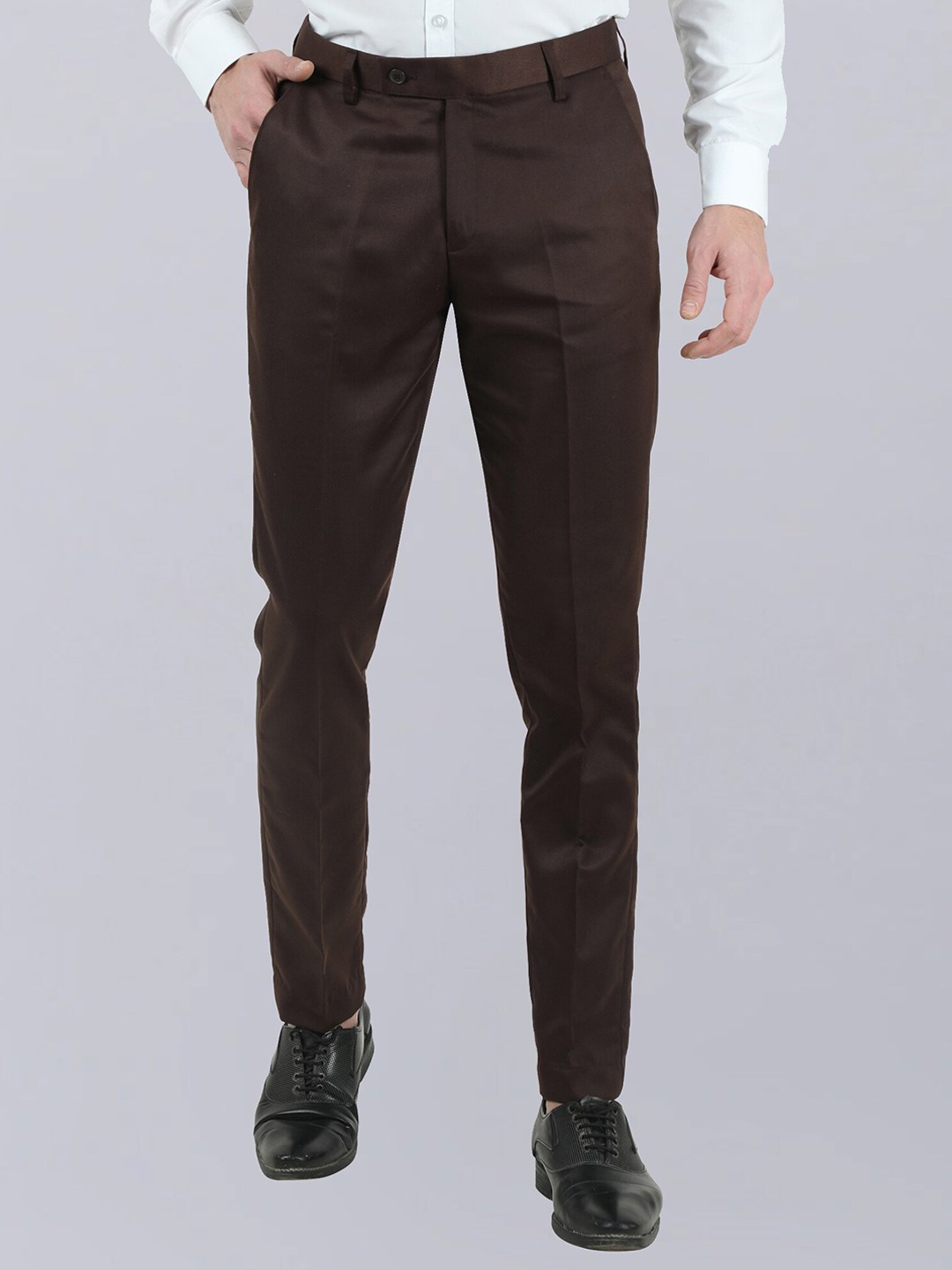

VEI SASTRE Men Smart Slim Fit Formal Trousers, Brown
