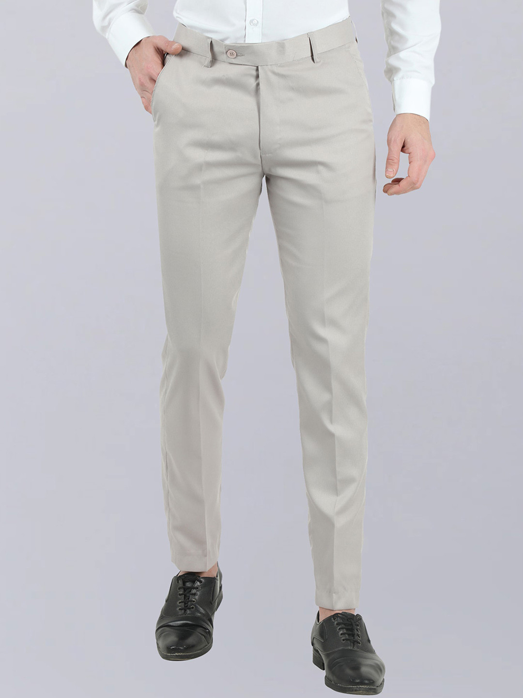 

VEI SASTRE Men Smart Slim Fit Formal Trousers, Beige