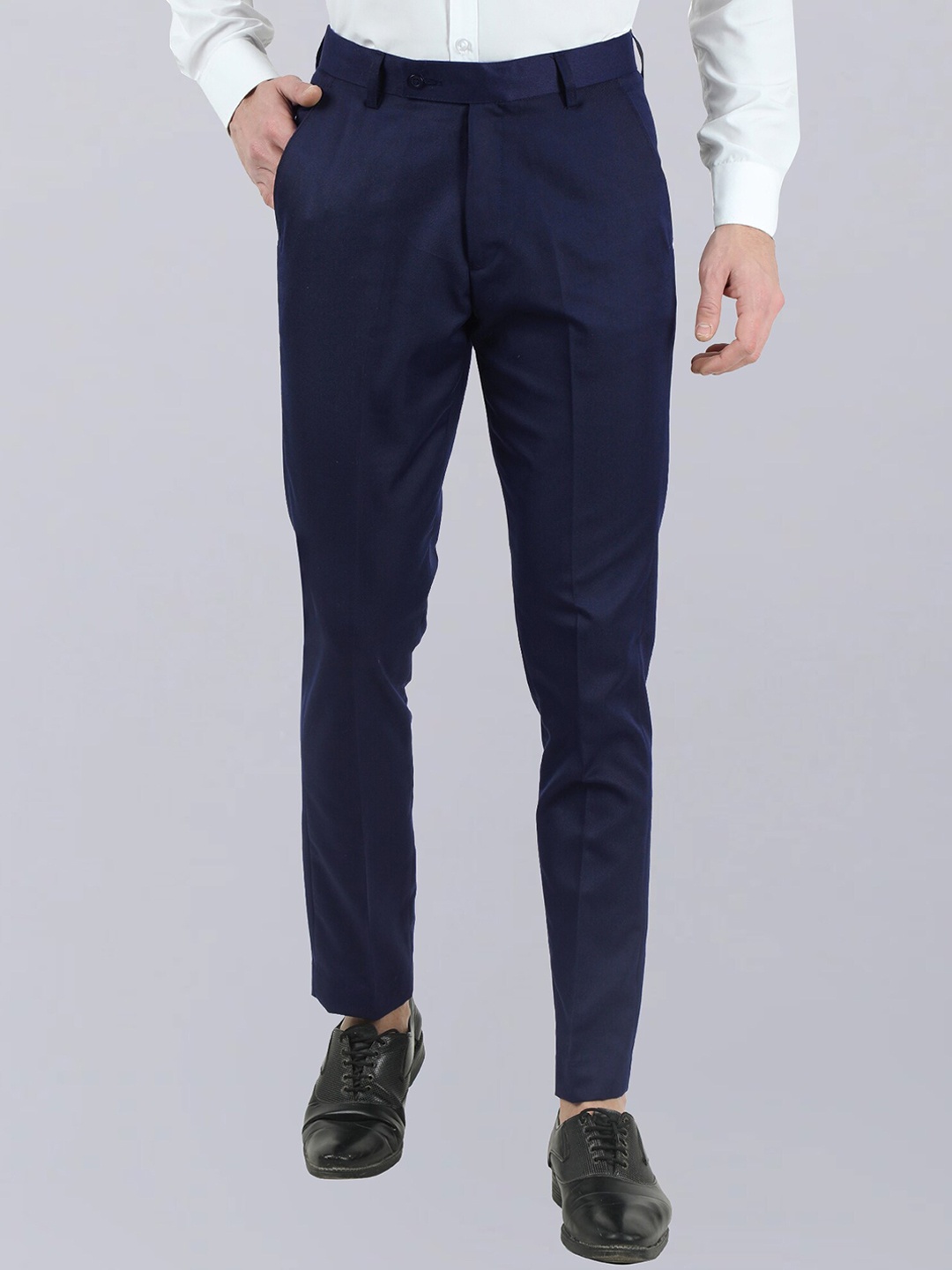 

VEI SASTRE Men Smart Slim Fit Trousers, Navy blue