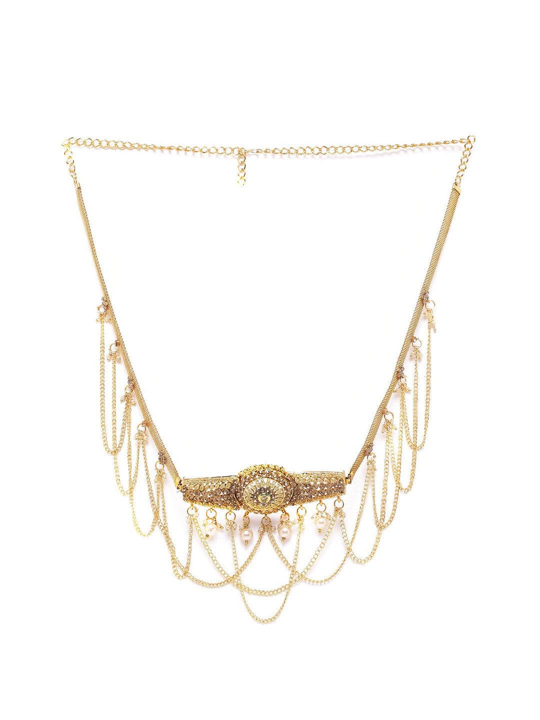 

JEWELS GEHNA Gold-Plated White CZ-studded & Beaded Kamarbandh