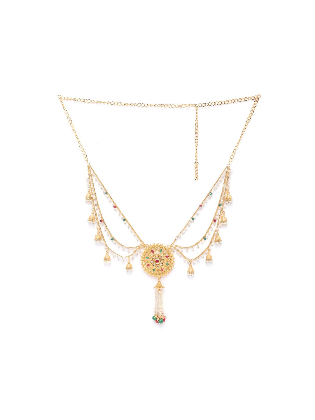 

JEWELS GEHNA Gold-Plated White & Pink CZ-Studded & Pearl Beaded Kamarbandh