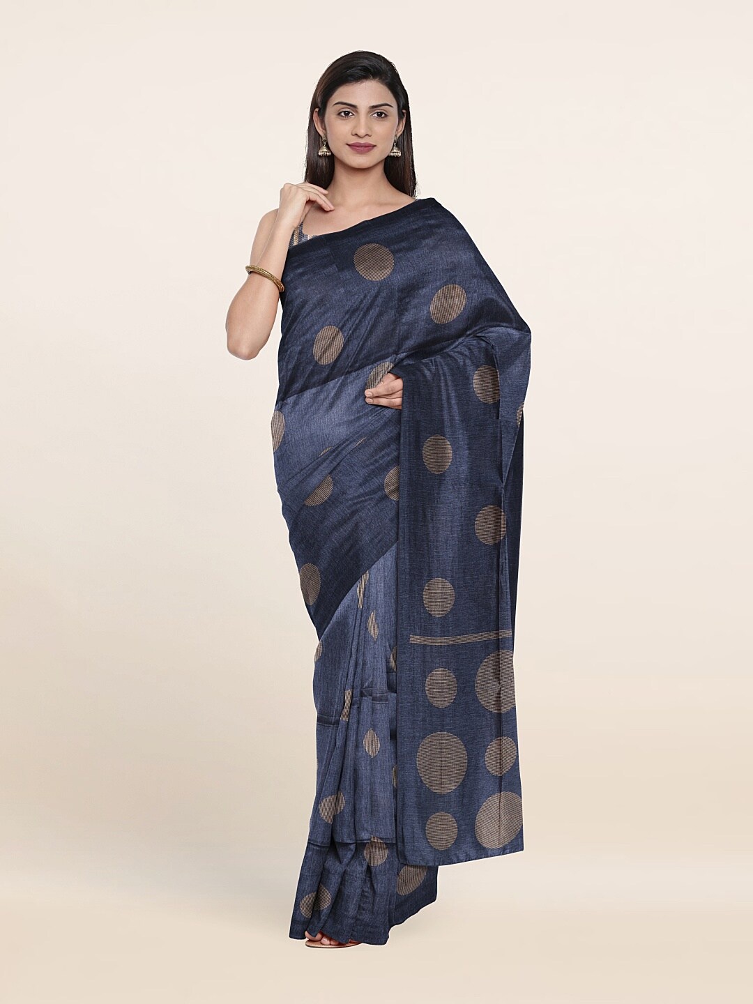 

Pothys Blue & Beige Polka Dots Saree