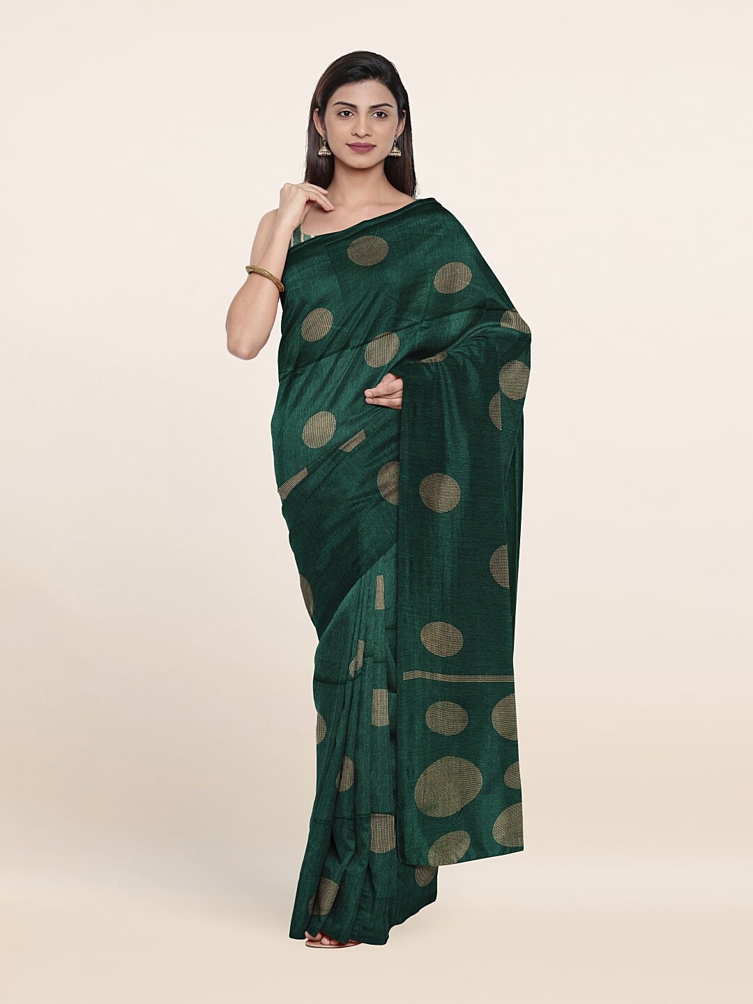 

Pothys Green & Beige Polka Dots Saree