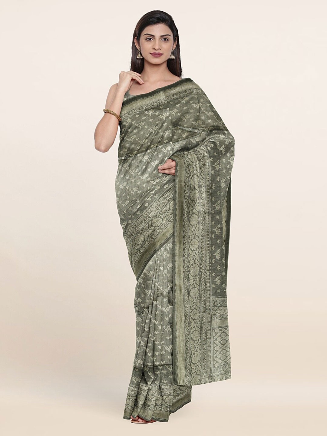 

Pothys Green & White Floral Saree