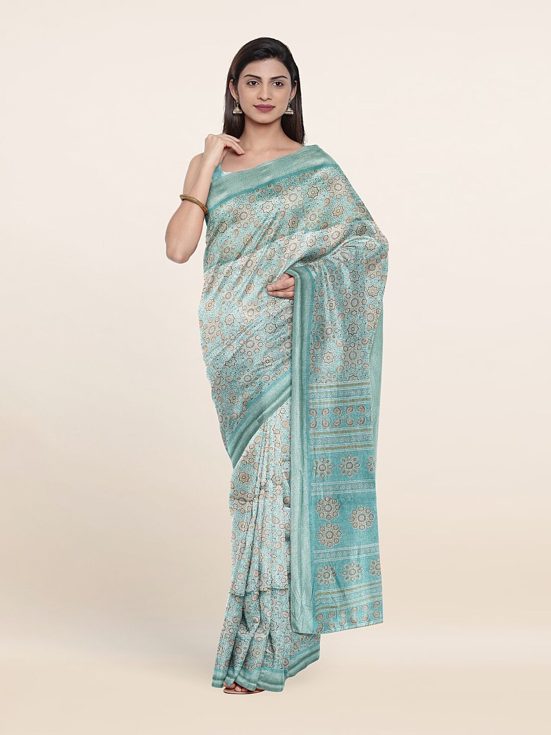 

Pothys Blue Ethnic Motifs Printed Cotton Blend Saree