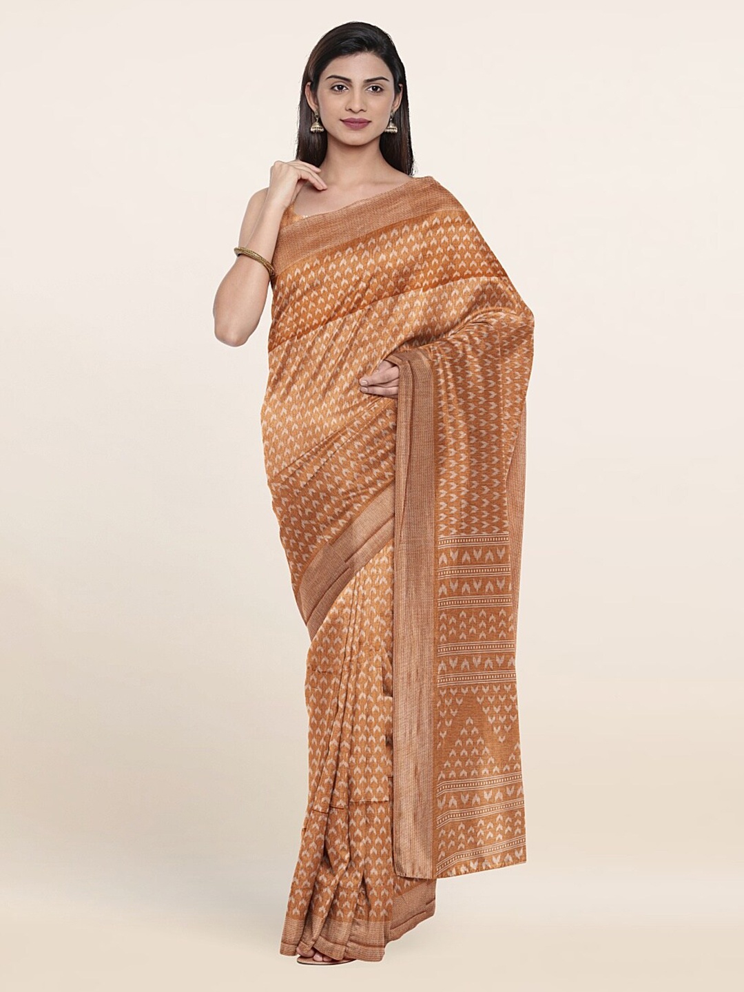 

Pothys Peach-Coloured & White Printed Cotton Blend Saree