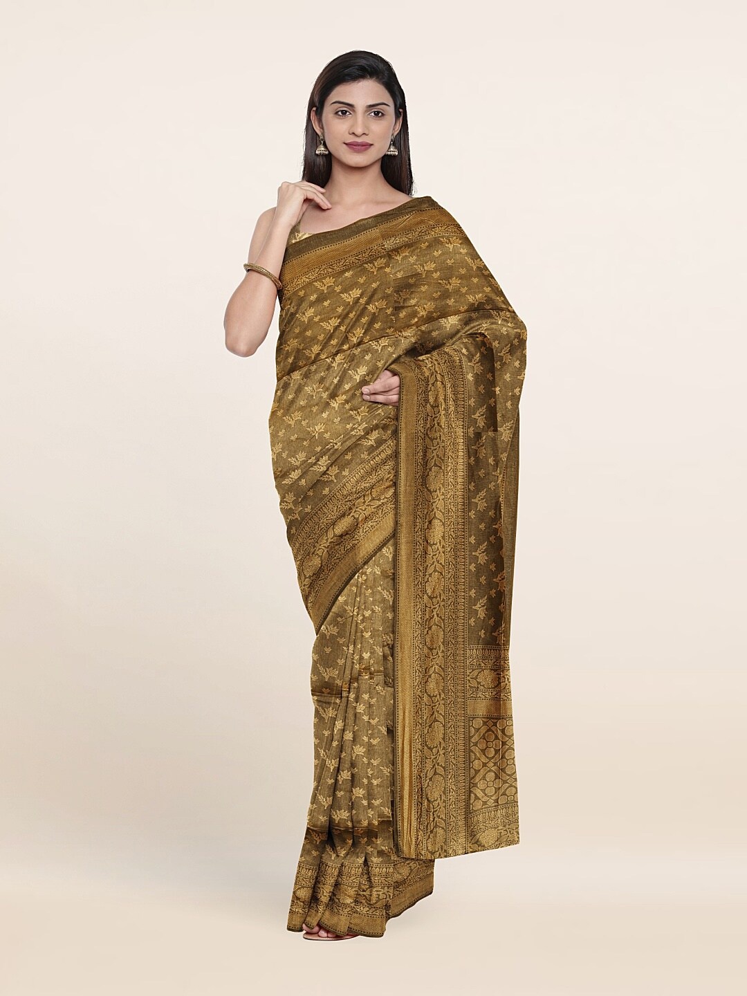 

Pothys Khaki Ethnic Motifs Printed Cotton Blend Saree