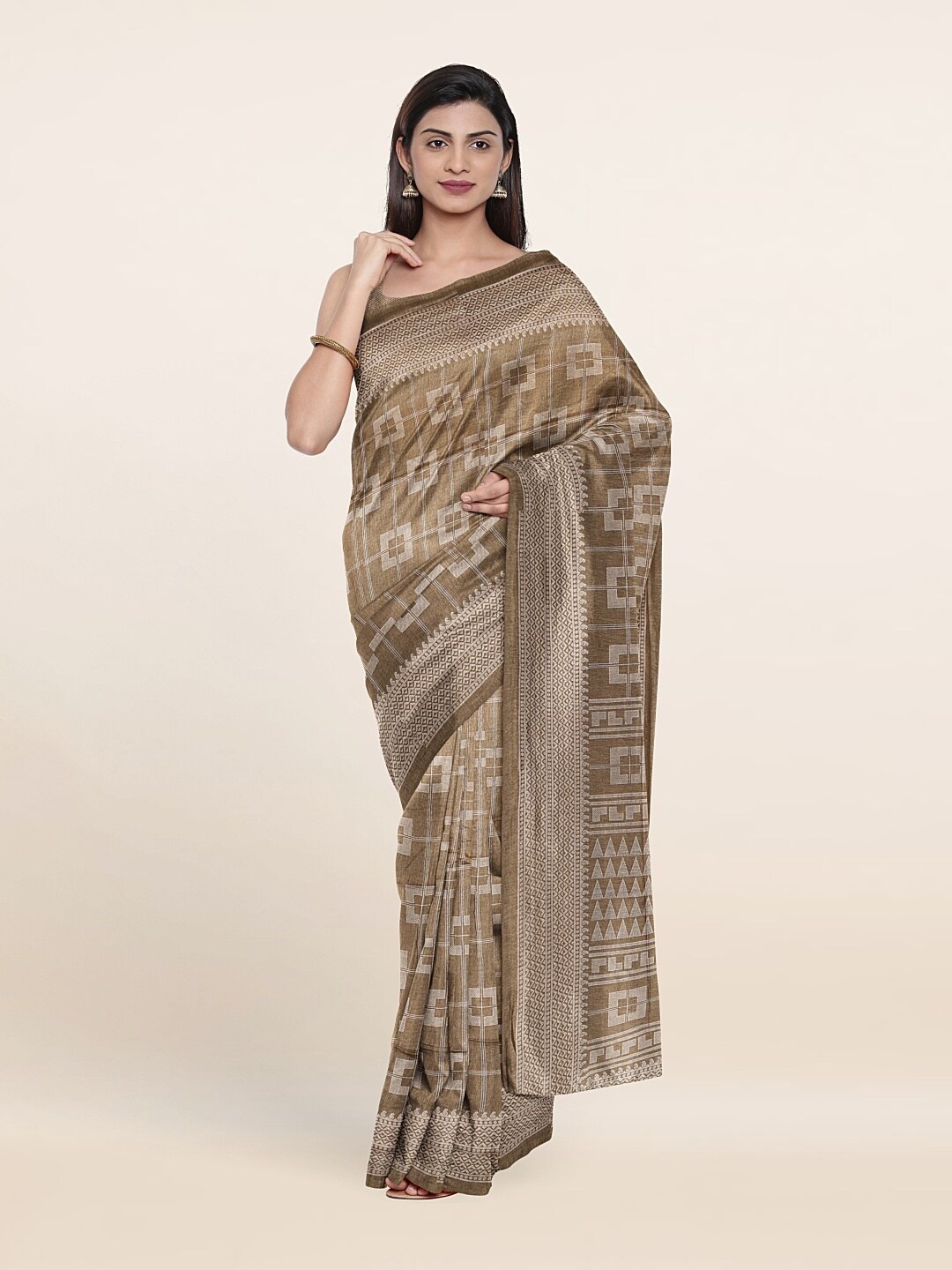 

Pothys Tan Brown Printed Cotton Blend Saree