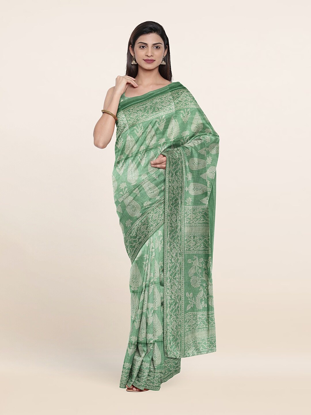 

Pothys Green Ethnic Motifs Printed Cotton Blend Saree