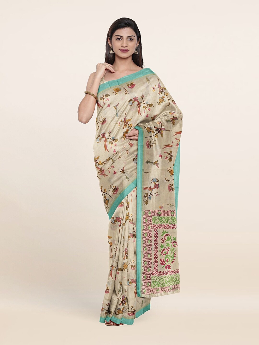 

Pothys Cream-Coloured & Red Floral Pure Cotton Saree