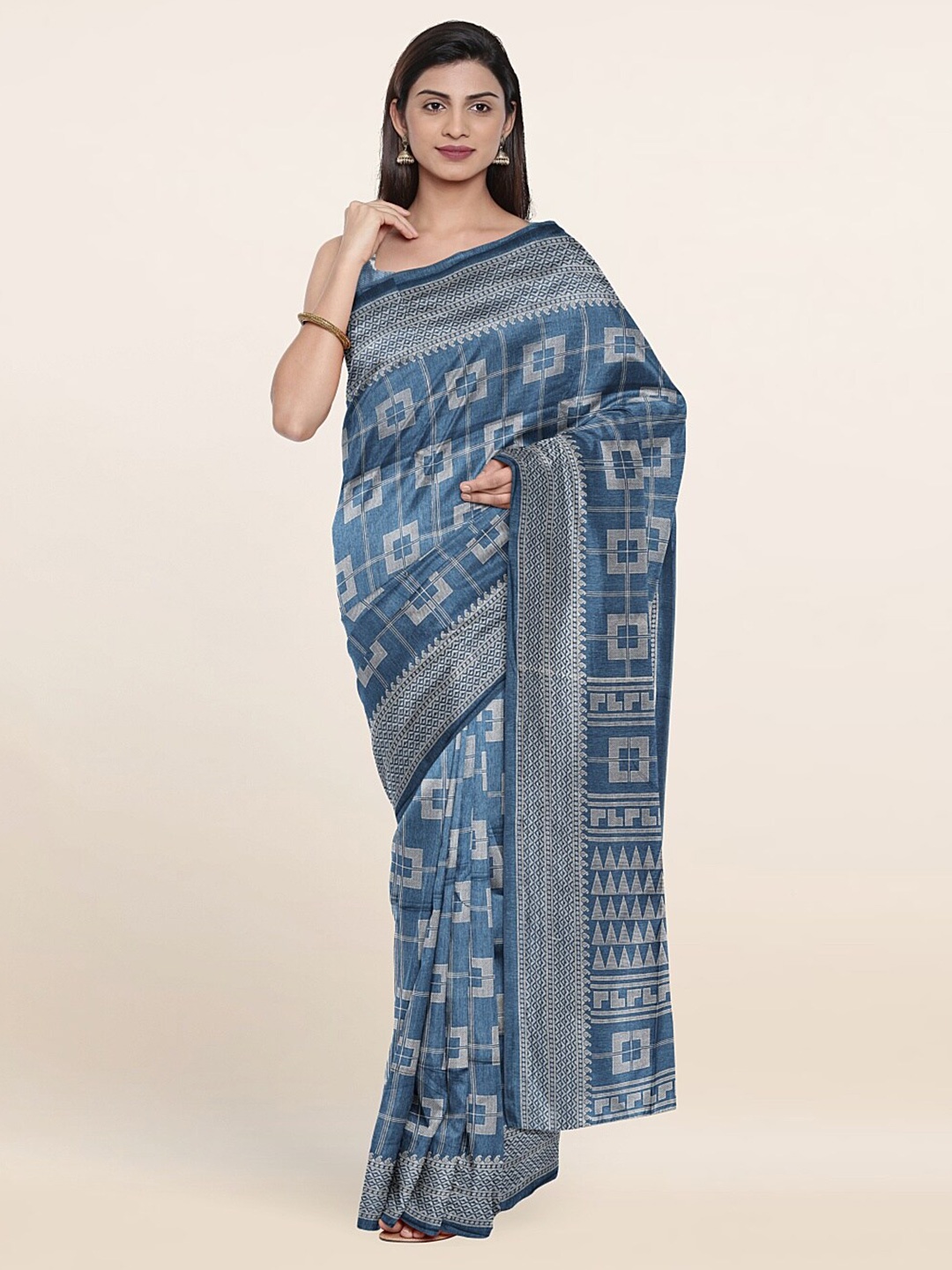 

Pothys Blue & Grey Printed Saree