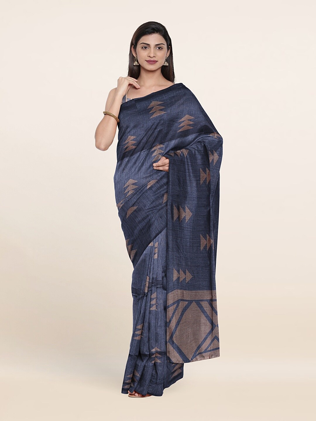 

Pothys Blue & Cream-Coloured Geometric Printed Saree