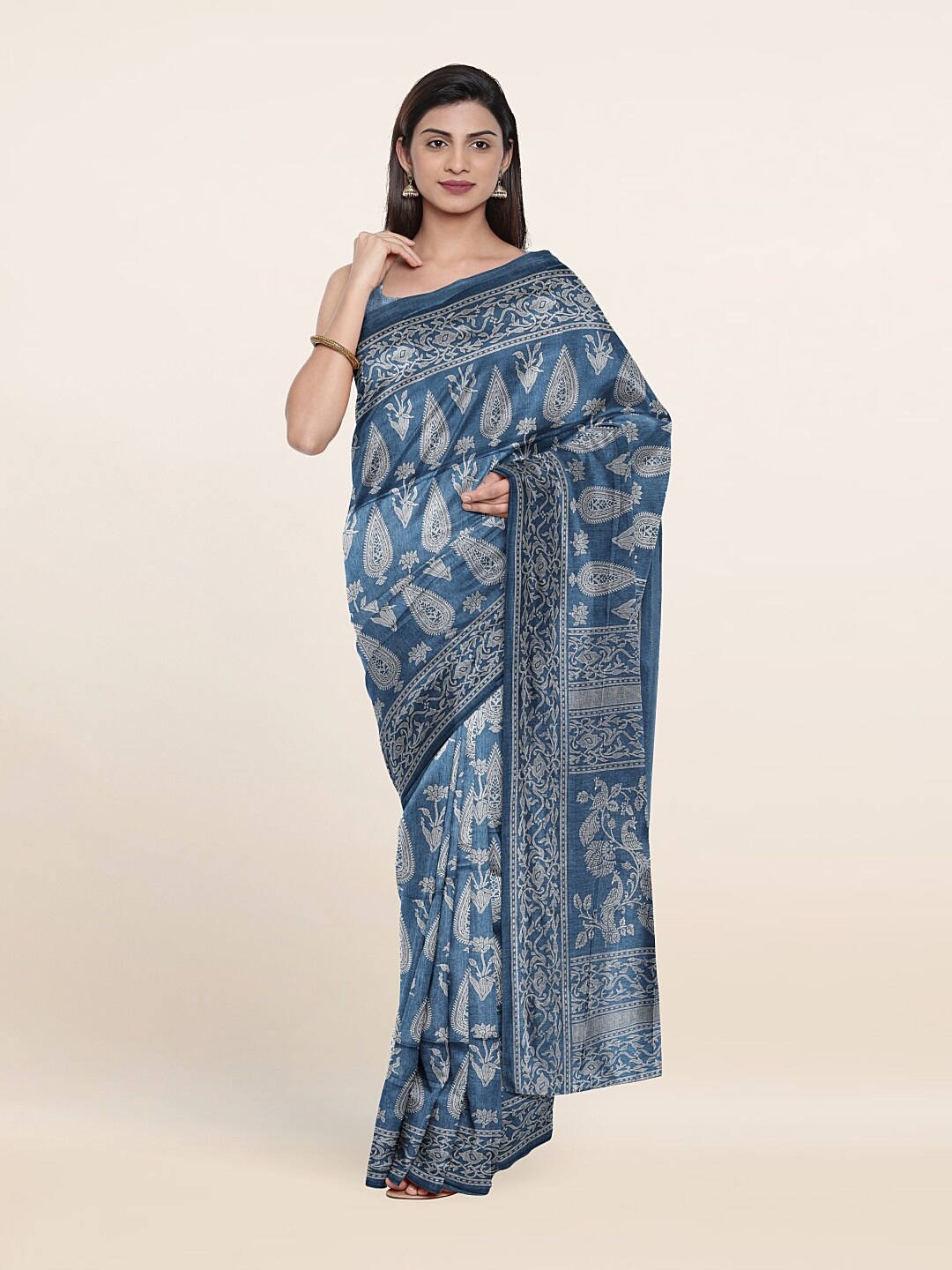 

Pothys Blue & Grey Ethnic Motifs Saree
