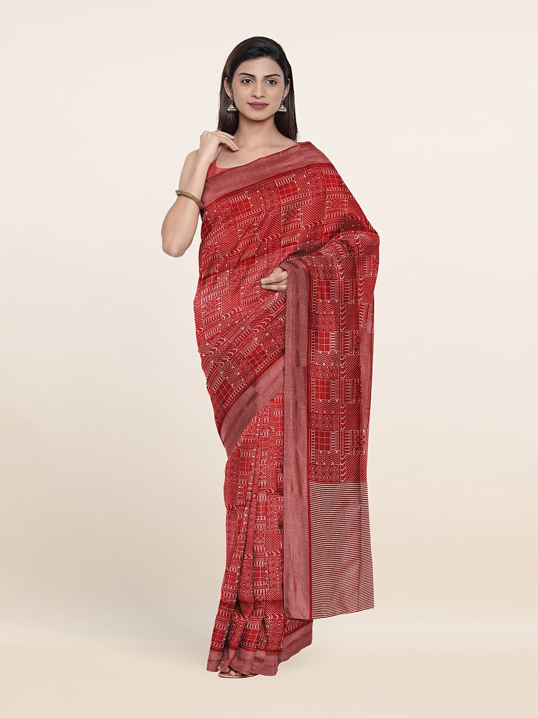 

Pothys Maroon Geometric Print Saree