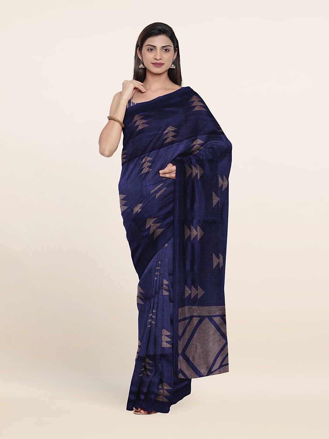

Pothys Navy Blue & Cream-Coloured Saree