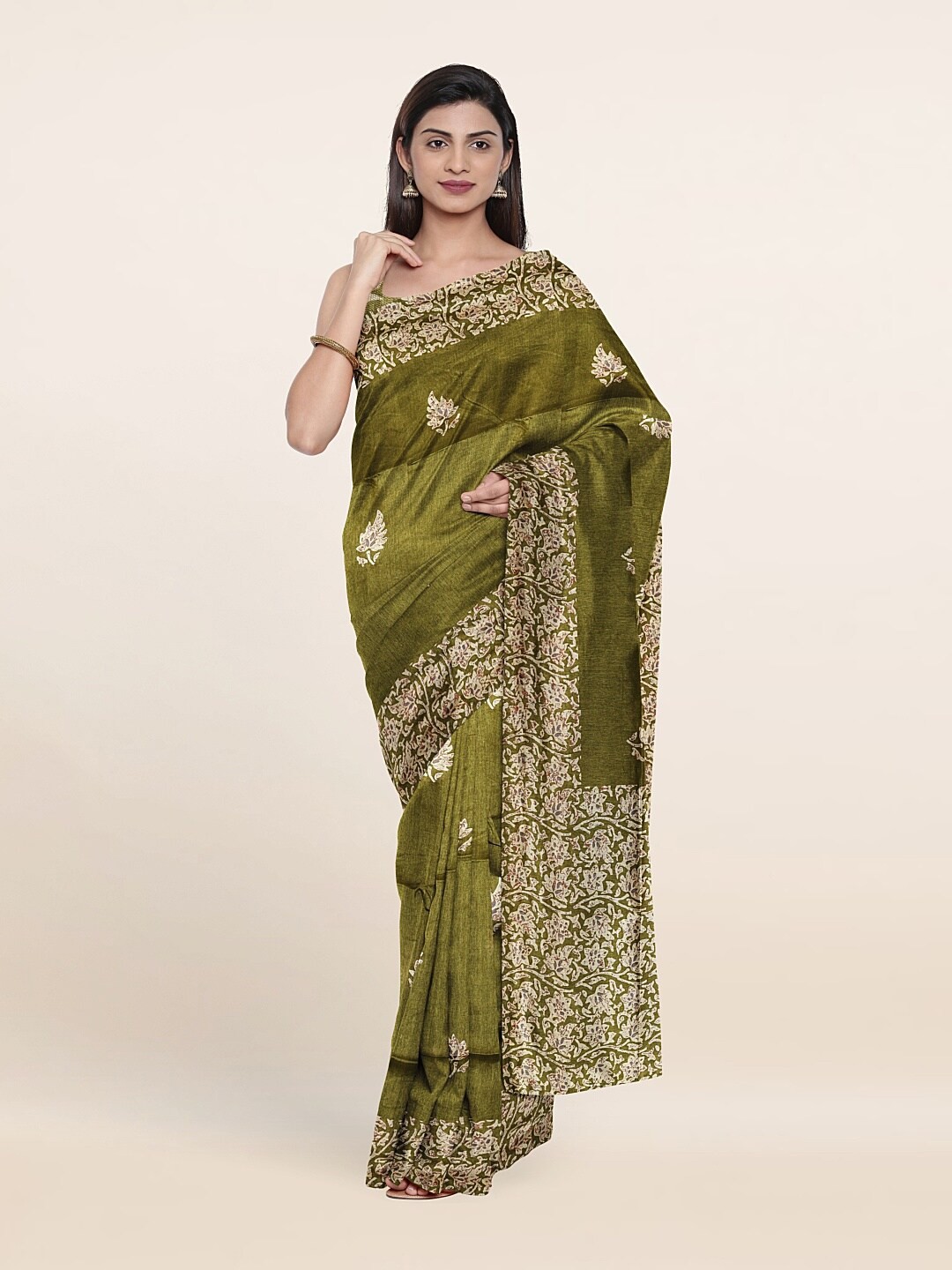 

Pothys Green & White Floral Saree