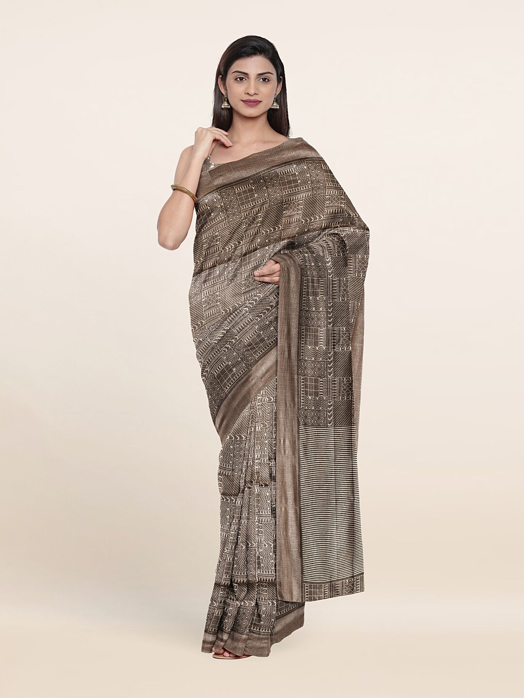 

Pothys Copper-Toned Geometric Printed Saree