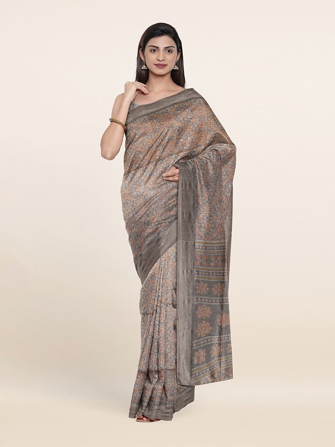 

Pothys Grey & Green Floral Saree