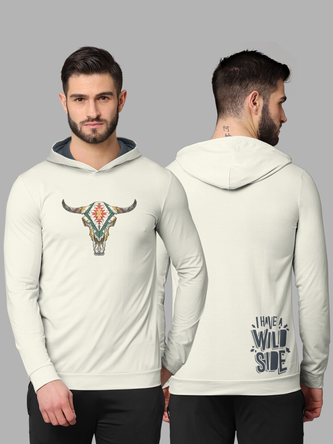 

BULLMER Men Cream-Coloured Printed Cotton T-shirt