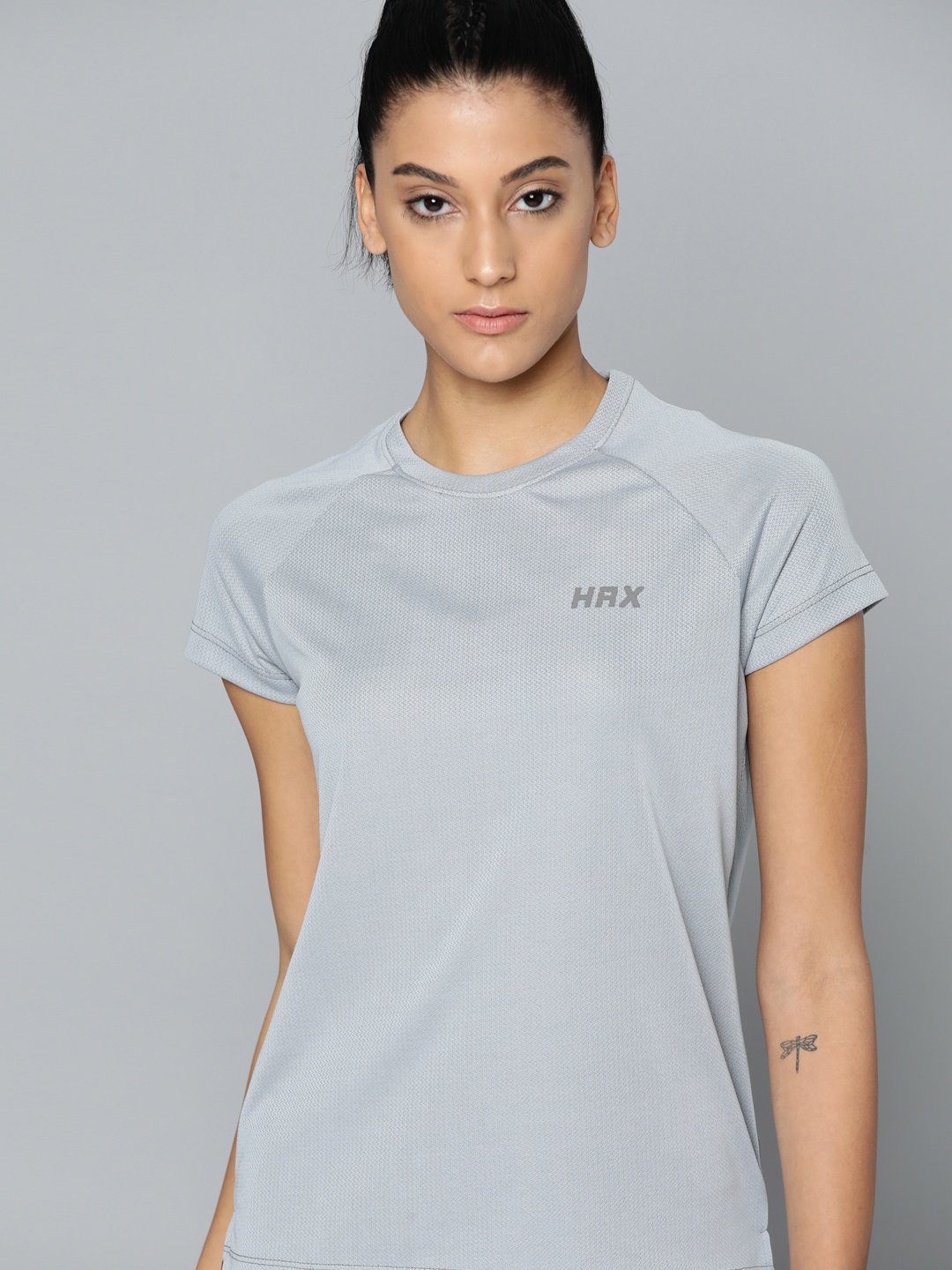 

HRX by Hrithik Roshan Women Grey Brand Logo Extended Sleeves T-shirt