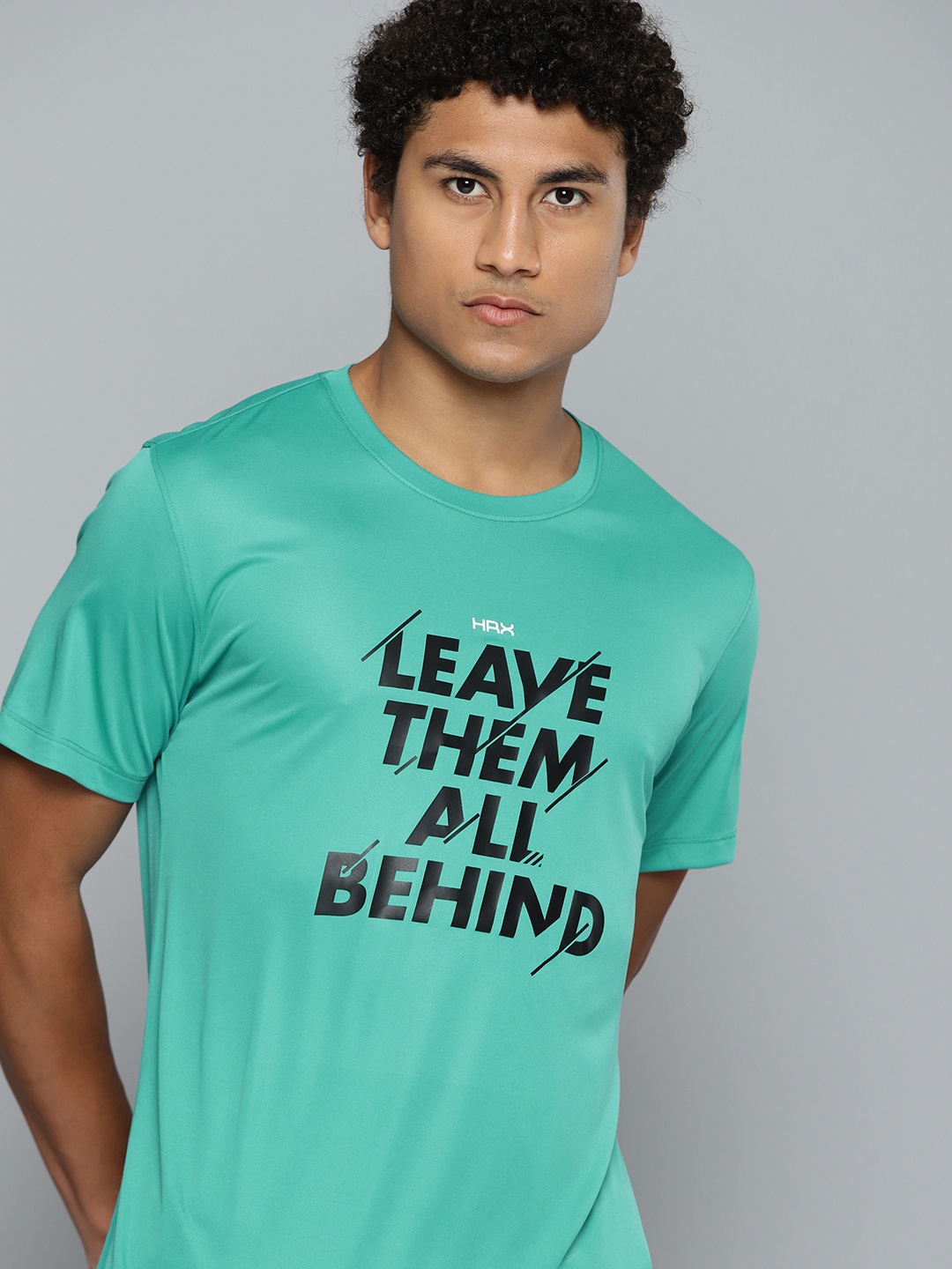HRX by Hrithik Roshan Men Turquoise Blue & Black Typography Printed T-shirt