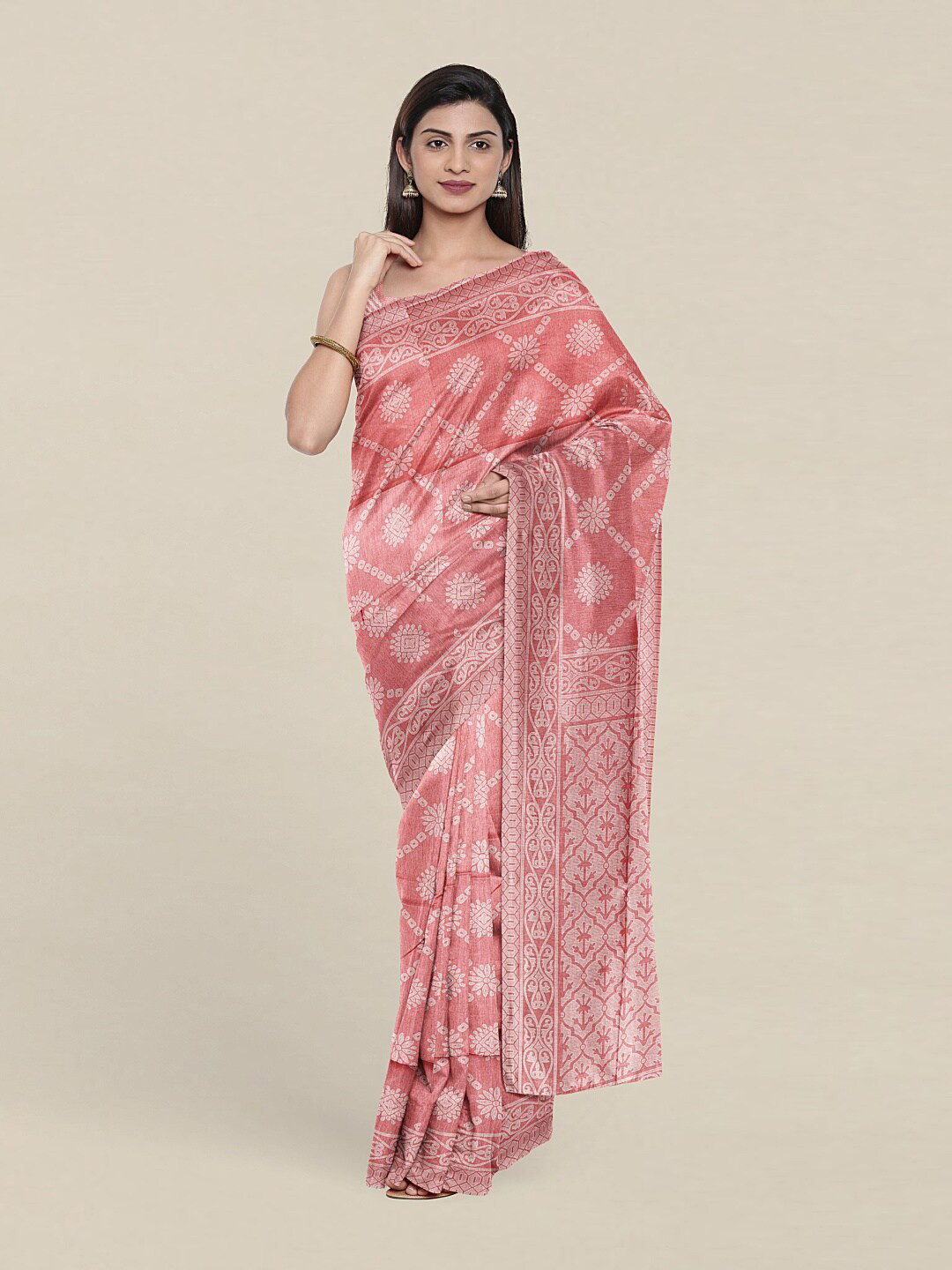 

Pothys Pink & White Floral Saree