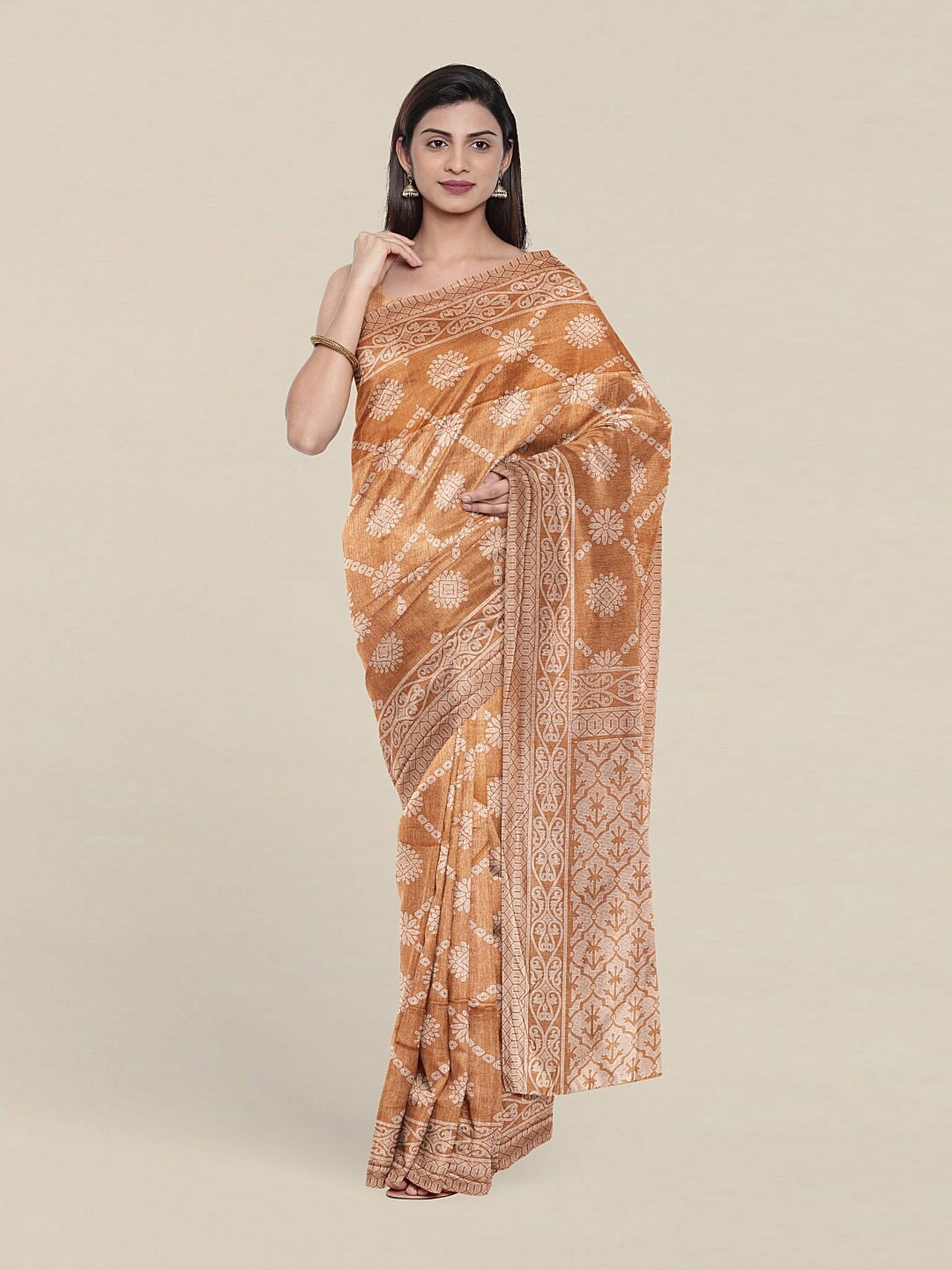 

Pothys Peach-Coloured & White Floral Saree
