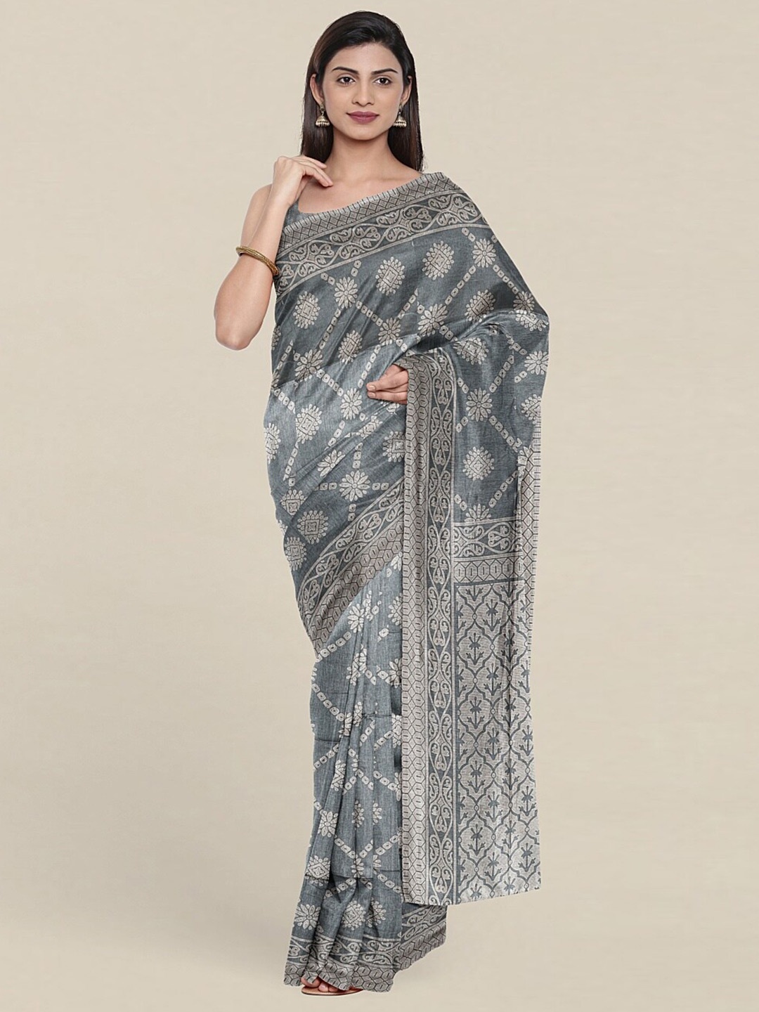 

Pothys Grey & White Floral Saree