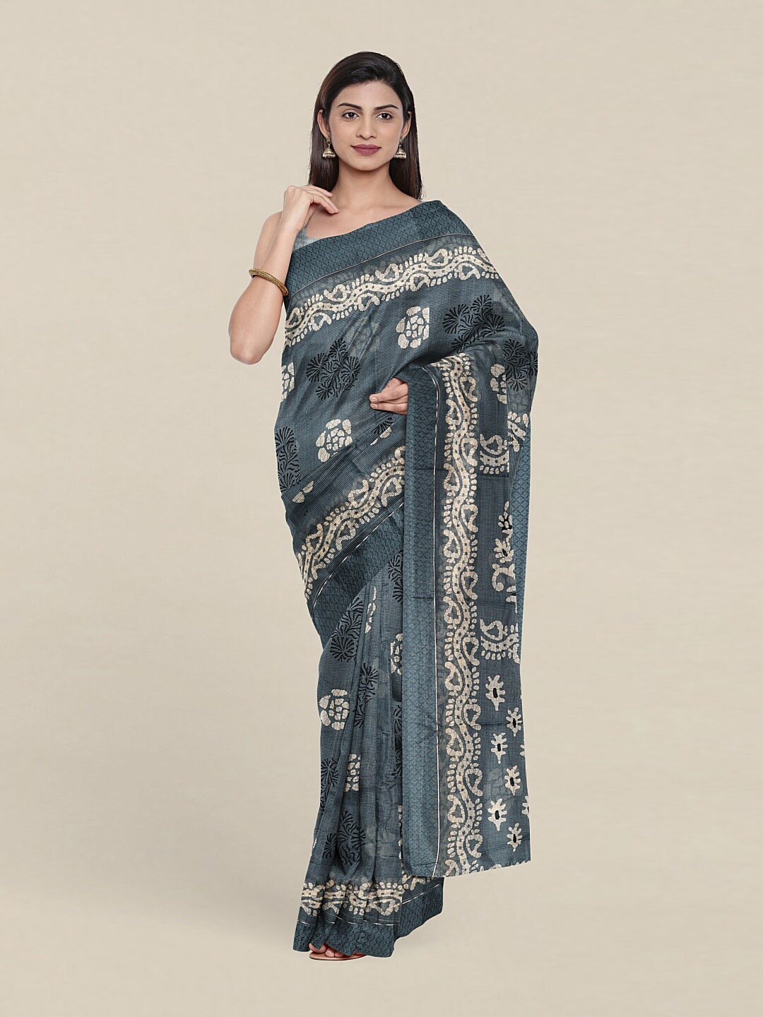 

Pothys Blue & White Ethnic Motifs Saree
