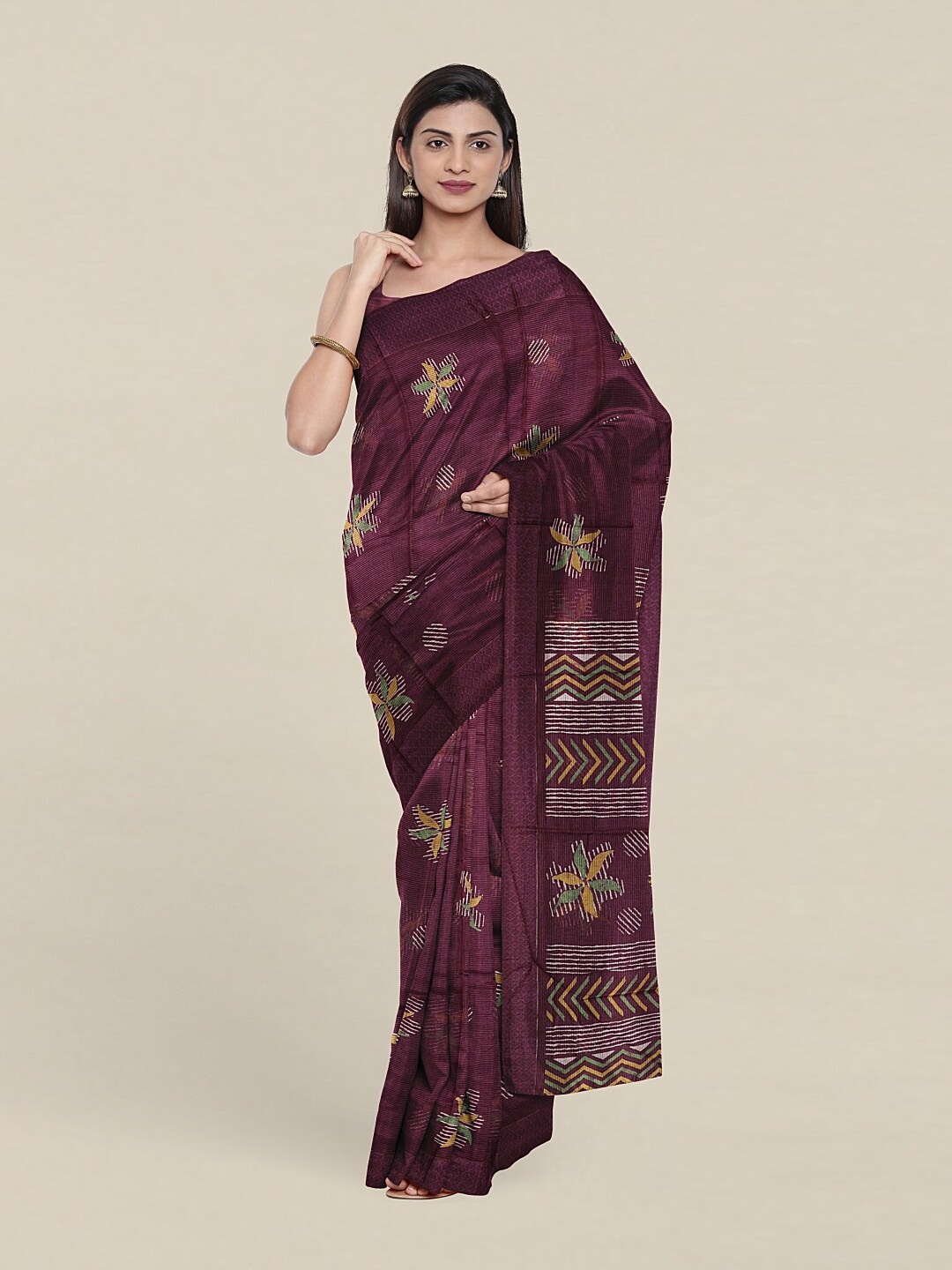 

Pothys Purple & Orange Floral Saree