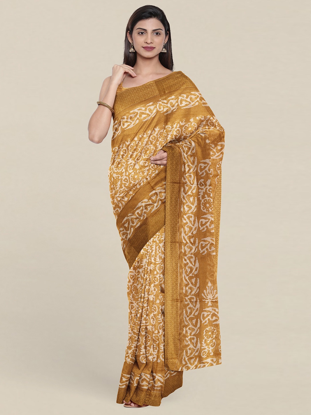 

Pothys Mustard & Brown Floral Printed Zari Saree