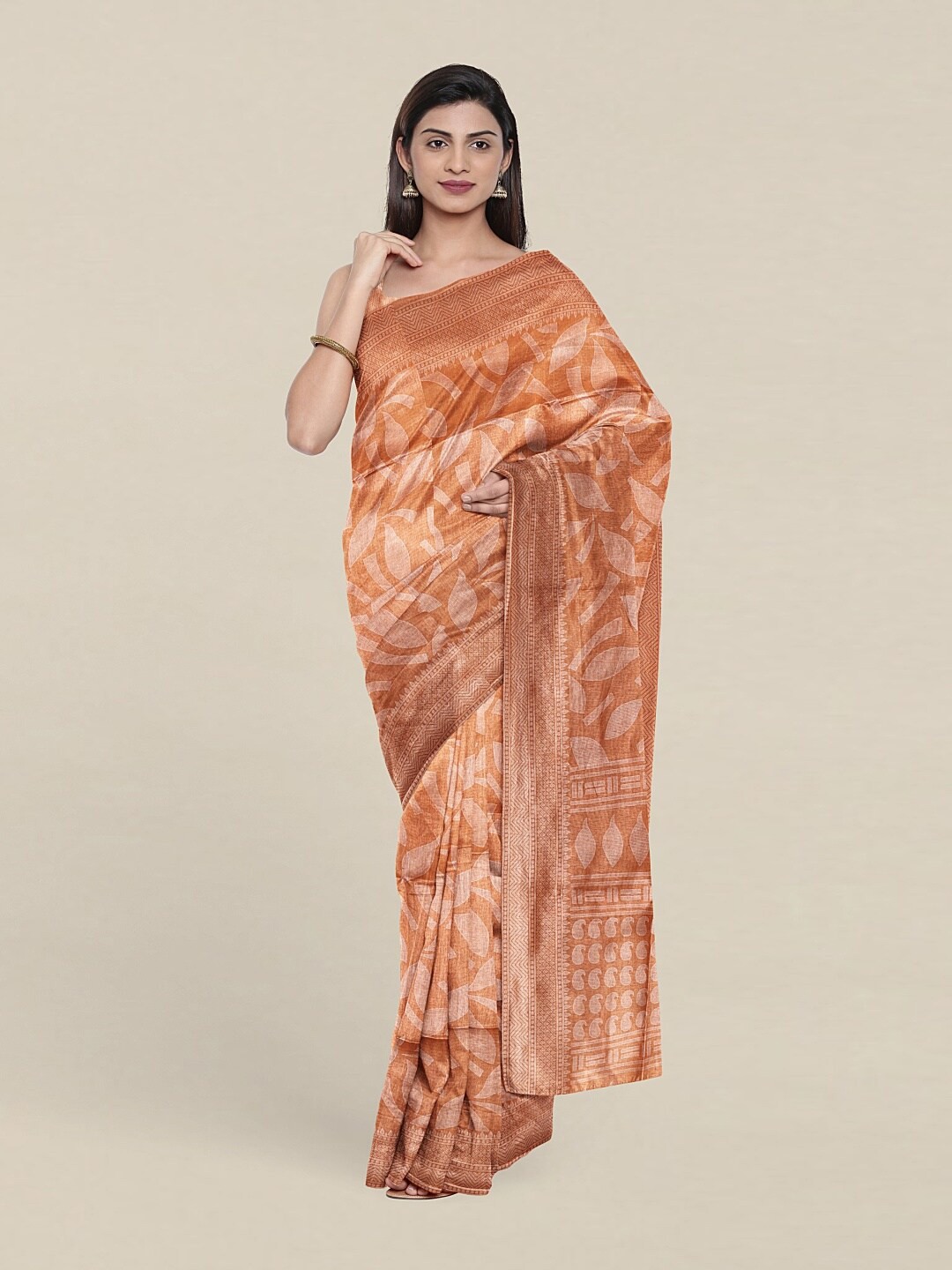 

Pothys Peach-Coloured Printed Floral Saree