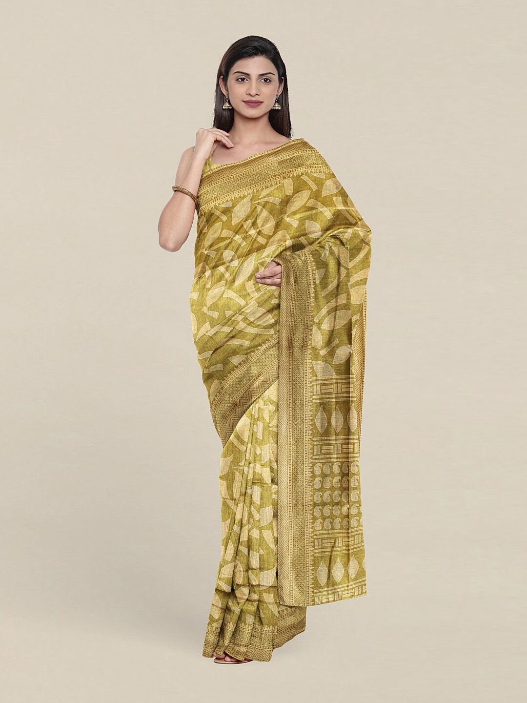 

Pothys Green & Beige Floral Saree