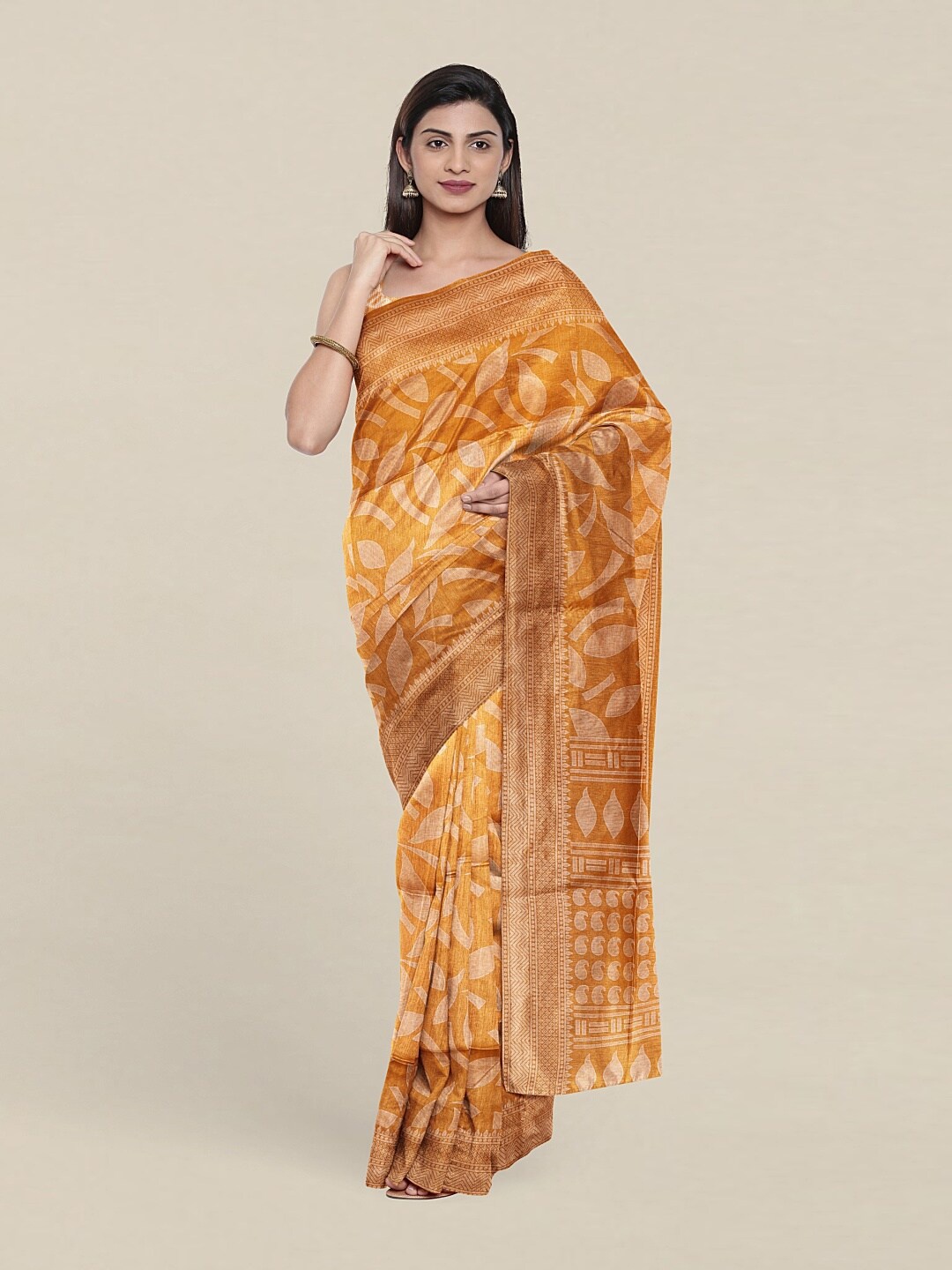 

Pothys Mustard Yellow & Beige Floral Saree