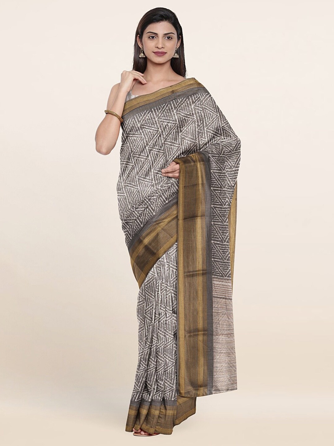 

Pothys Grey & Gold-Toned Zari Printed Saree