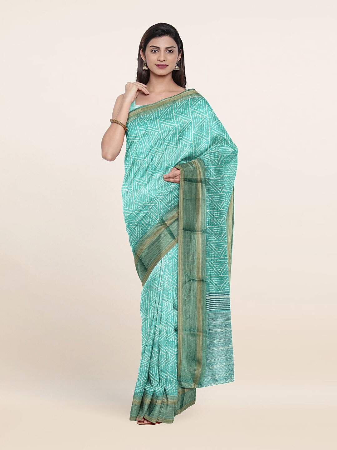 

Pothys Blue & White Zari Printed Saree
