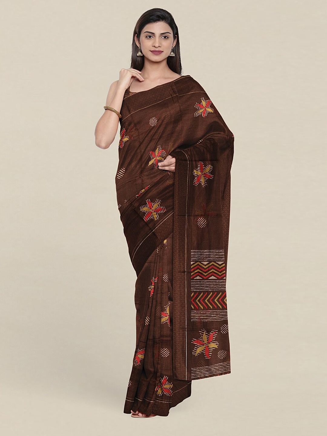 

Pothys Brown & Red Floral Saree