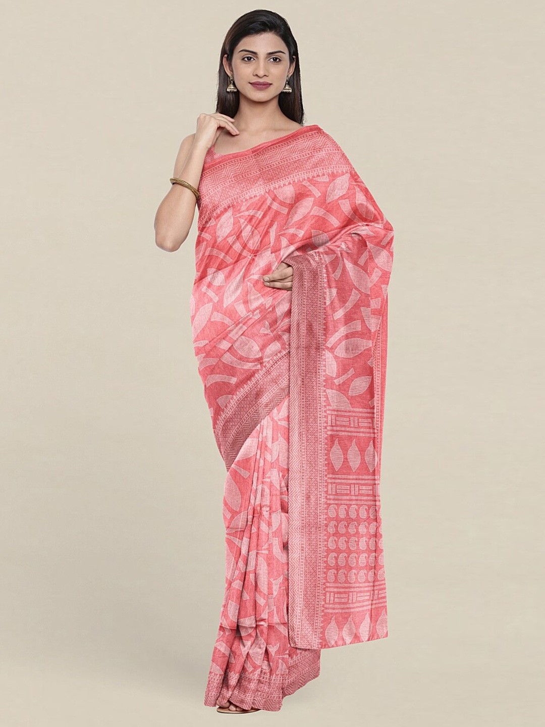 

Pothys Pink Printed Cotton Blend Saree