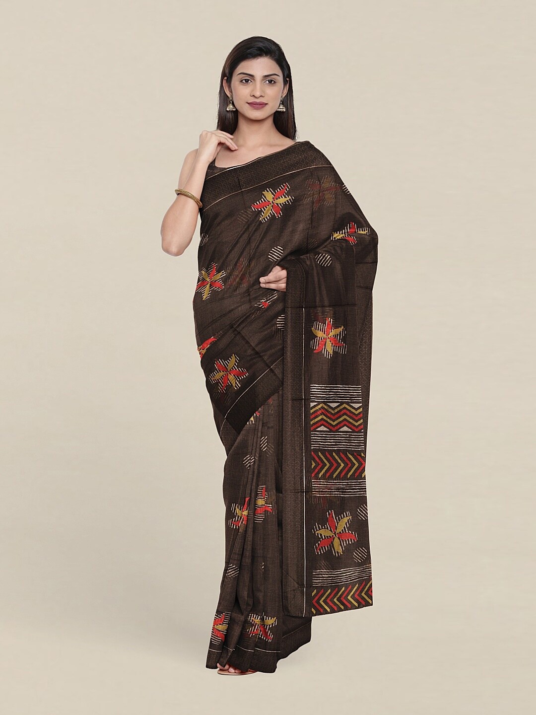 

Pothys Brown & Red Floral Printed Saree
