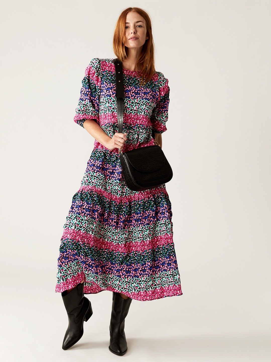 

Marks & Spencer Green & Pink Floral A-Line Maxi Dress
